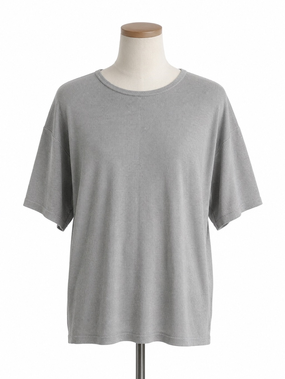 ANN MAY Vintage 100% Silk Knit Top M Gray Short Sleeve Made in Hong Kong
